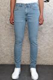 Erkek Taşlamalı Slim Fit Likralı Açık Mavi Kot Jean Pantolon HLTHE001956-A