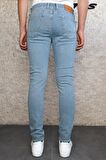 Erkek Taşlamalı Slim Fit Likralı Açık Mavi Kot Jean Pantolon HLTHE001956-A