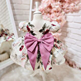 Krem Bordo Güllü Vintage Elbise,Doğum günü elbise,fotoğraf çekim elbise,0-12 Yaş Uygun