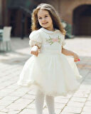 Krem Saten Nakışlı Kız Bebek Elbisesi,Özel Dikim Çocuk Elbisesi, Doğum günü elbisesi, 0-12 Yaş