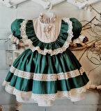 Yeşil Krem Vintage Kız Bebek Elbisesi, Özel Dikim Kız Çocuk Elbisesi, Doğum günü elbisesi, fotoğraf