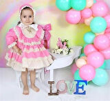 Pembe Vintage Kız Bebek Elbisesi, fotoğraf çekim elbisesi, Kız Bebek Hediyesi, 0-12 Yaşa Uygun