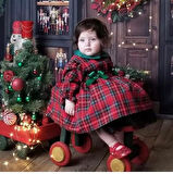 Yeşil Yakalı Ekose Kız Bebek Elbisesi,fotoğraf çekim elbisesi, 0-12 Yaşa Uygun
