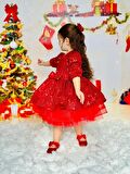 Kırmızı Pullu Kız Bebek Elbisesi,Doğum günü elbise,fotoğraf çekim elbise,0-10 Yaş Uygun
