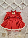 Kırmızı Yılbaşı Vintage Kız Bebek Elbisesi,fotoğraf çekim elbisesi,0-12 Yaşa Uygun