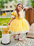 Sarı Ayıcıklı Kız Bebek Elbisesi,Doğum günü elbisesi, fotoğraf çekim elbisesi,0-12 Yaşa Uygun