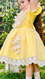 Sarı Ayıcıklı Kız Bebek Elbisesi,Doğum günü elbisesi, fotoğraf çekim elbisesi,0-12 Yaşa Uygun