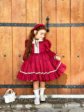 Bordo Kurdaleli Vintage Kız Bebek Elbisesi,Doğum günü elbise,fotoğraf çekim elbisesi,0-12 Yaşa Uygun