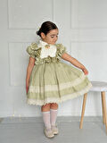 Çimen Yeşil Vintage Kız Bebek Elbise,Doğum günü elbise,fotoğraf çekim elbise,0-12 Yaş Uygun
