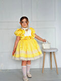 Ayçiçeği Sarı Vintage Kız Bebek Elbise,Doğum günü elbise,fotoğraf çekim elbise,0-12 Yaş Uygun