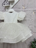 Beyaz Taşlı Kız Bebek Elbisesi,Doğum günü elbise,fotoğraf çekim elbise,0-13 Yaş Uygun