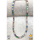 316 L Silver Zirkon Taşlı Baget Çok Renkli Su Yolu Kolye - HMÇK-0045
