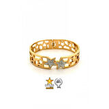 316 L Gold Zirkon Detay Yıldız Tasarım Kalın Çelik Kelepçe Bileklik - HMÇB-0023