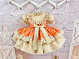 Turuncu Fiyonklu Kız Bebek Elbisesi, Özel Dikim Kız Çocuk Elbisesi, Doğum günü elbisesi, fotoğraf çekim elbisesi, Kız Bebek Hediyesi, 0-12 Yaşa Uygun