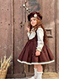 Balkabağı Kahve Retro Vintage Kız Çocuk Elbisesi Özel Dikim,Doğum Günü 0-12 Yaş uygun