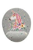Unicorn Ve Çiçek Desenli Bilek Destekli Kaymaz Buruşmaz Kırılmaz Mouse Pad
