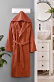 Kapüşonlu Unisex Banyo Bornozu &amp;#37;100 Soft Pamuklu Kahve