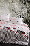 Çift Kişilik Lastikli Çarşaflı Pamuklu Nevresim Takımı Patchwork Love