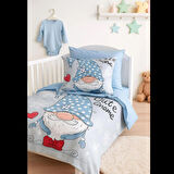 Dijital Baskılı 3d Pamuklu Yenidoğan Bebek Nevresim Takımı Cute Gnome Blue