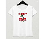 Crimson Cherry Vibes – Feminine Fit T-Shirt Beyaz