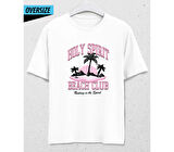 Pink Sunset Beach Spirit Oversize T-shirt Beyaz