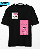 Pink Panther Holiday Oversize Siyah Tişört Beyaz