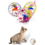 Renkli Metal Kafesli Peluş Fareli Kedi Köpek Oyuncağı Oyun Topu 6 cm
