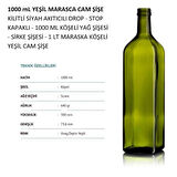 1 ADET X Handelika 1000 ml Yeşil Maraska Cam Şişe-Sosluk-Sirkelik-Yağdanlık