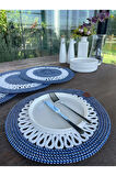 4 Kişilik Yuvarlak Amerikan Servis Özel Tasarım Lacivert 33 x 33 cm