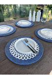 4 Kişilik Yuvarlak Amerikan Servis Özel Tasarım Lacivert 33 x 33 cm