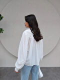Beyaz Dantel Detaylı Oversize Gömlek