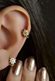 Gold Taşlı Çiçek Piercing Tragus Helix Kıkırdak