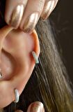 Bombeli Taşlı Halka Piercing Tragus Helix Kıkırdak Lob Gümüş Renkli