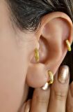 Bombeli Taşlı Halka Piercing Tragus Helix Kıkırdak Lob Gold Renkli