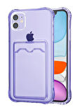 Apple iPhone 12 Mini Kılıf Darbe Emici Köşe Korumalı Kartlıklı Cüzdanlı Silikon Kapak - Lila