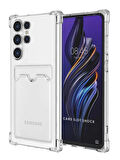 Samsung Galaxy S22 Ultra Kılıf Kartlıklı Cüzdanlı Şeffaf Silikon Kapak - Extra Güçlendirilmiş Kenar