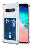 Samsung Galaxy S10 Plus Kılıf Kartlıklı Cüzdanlı Şeffaf Silikon Kapak - Extra Güçlendirilmiş Kenar