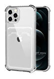 Apple iPhone 12 Pro Max Kılıf Kartlıklı Cüzdanlı Şeffaf Silikon Kapak - Extra Güçlendirilmiş Kenar