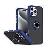 Apple iPhone 16 Pro Max Uyumlu Kılıf Yüzüklü Standlı Extra Darbe Koruma Sert Silikon Kapak - Lacivert