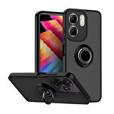 Infinix Smart 9 Uyumlu Kılıf Yüzüklü Standlı Extra Darbe Koruma Sert Silikon Kapak - Siyah