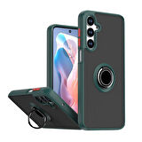 Samsung Galaxy A25 Uyumlu Kılıf Yüzüklü Standlı Extra Darbe Koruma Sert Silikon Kapak - Yeşil