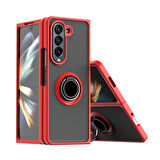 Samsung Galaxy Z Fold 3 Uyumlu Kılıf Yüzüklü Standlı Extra Darbe Koruma Sert Silikon Kapak - Kırmızı
