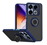 Infinix Note 40 Pro Plus 5G Kılıf Yüzüklü Standlı Extra Darbe Emici Sert Silikon Kapak-Lacivert