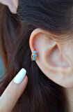 Sıralı Mavi Kalpli Helix Piercing Kıkırdak Küpesi Lob Tek Adet