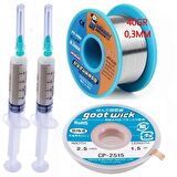 Flux Lehim Toplama,lehim Emme Tel 2,5mm Ve Lehim Teli Soldering 63sn/37pb Flux %1-3 40gr 03mm 4in1 Arada