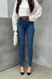 Kadın Orta Mavi Yüksek Bel Skinny Jean Pantolon Dar Paça Toparlayıcı Esnek Denim Kot