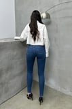 Kadın Orta Mavi Yüksek Bel Skinny Jean Pantolon Dar Paça Toparlayıcı Esnek Denim Kot