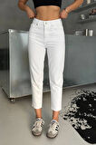 Premium Beyaz Renk Mom Jeans