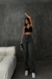 Füme Premium Yıkamalı Kemerli Baggy Jeans