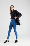 Mid Blue Yüksek Bel Skinny Fit Jean Likralı Cepsiz Tayt Pantolon